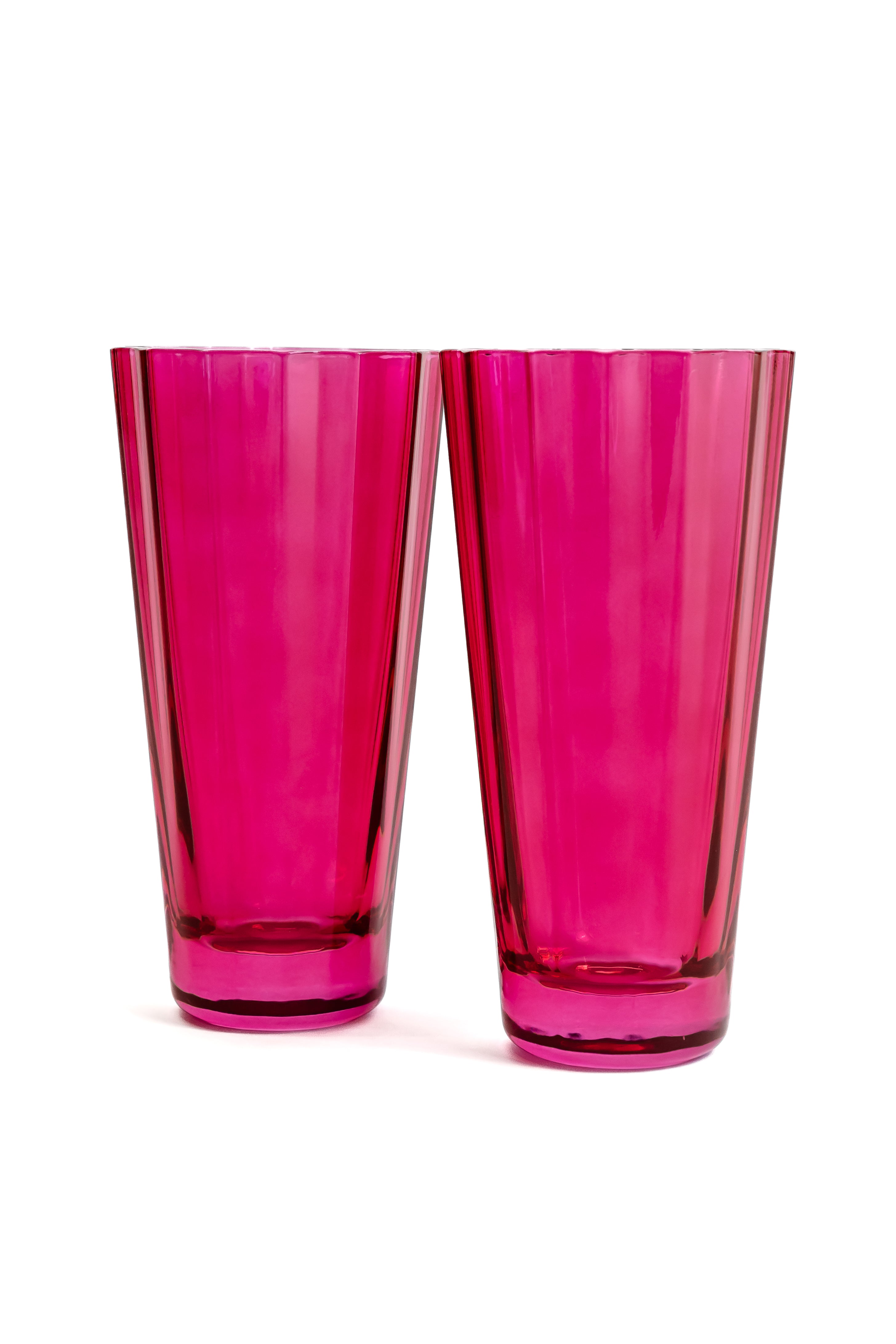 Estelle Colored Sunday Highball Glasses Set of 2 - Fuchsia Pink Cocktail Glasses for Whiskey, Iced Tea & Party Drinks