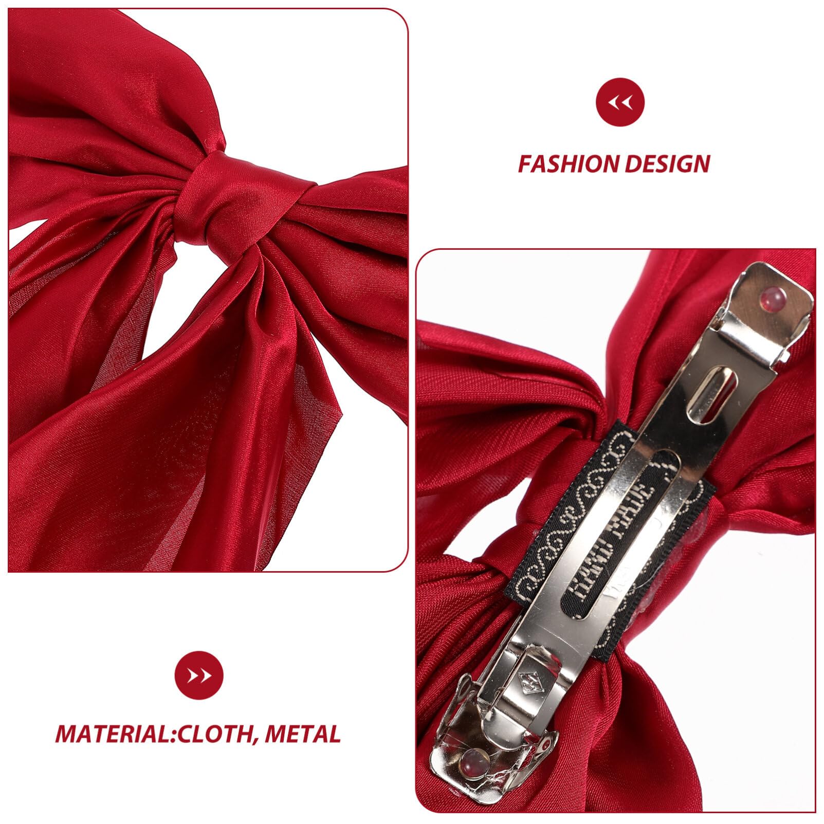 EXCLUZO 3-Piece Large Bow Hair Clips for Women - Elegant Metal Barrettes with Ribbon Tails for Ponytails, Braids & Updos - Perfect for Weddings, Parties & Everyday Styling