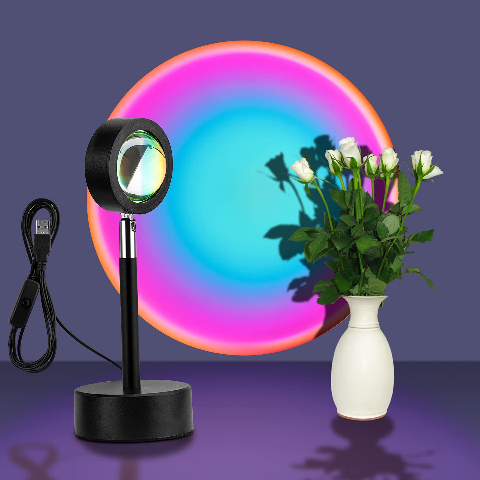 Livelit Sunset Projection Lamp - 180° Rotating LED Night Light with USB Power for Home Decor | Perfect for Living Room, Bedroom, Parties & Wall Decoration | Creates Relaxing Ambiance for Meditation, Date Nights & Mood Lighting