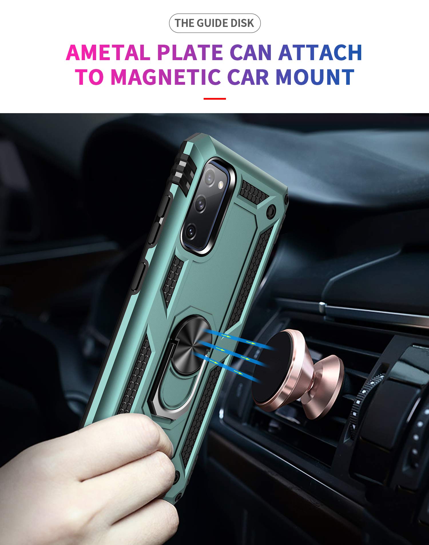 Military Grade Heavy Duty Samsung Galaxy S20 FE Phone Case with Stand Ring & Magnetic Car Mount - Teal | Shockproof Protection for Work, Travel & Outdoor Activities