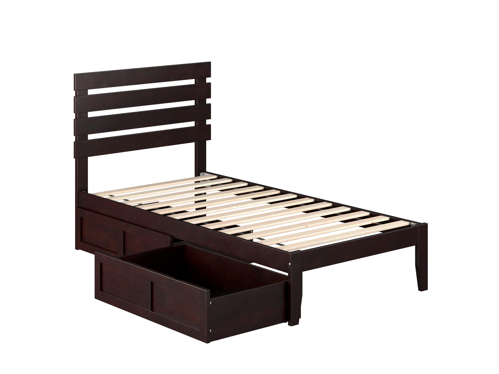 AFI Oxford Twin Size Platform Bed with Storage Drawers & USB Charging Station - Espresso Wood Finish - Space Saving Bedroom Furniture for Small Rooms & Dorm Rooms