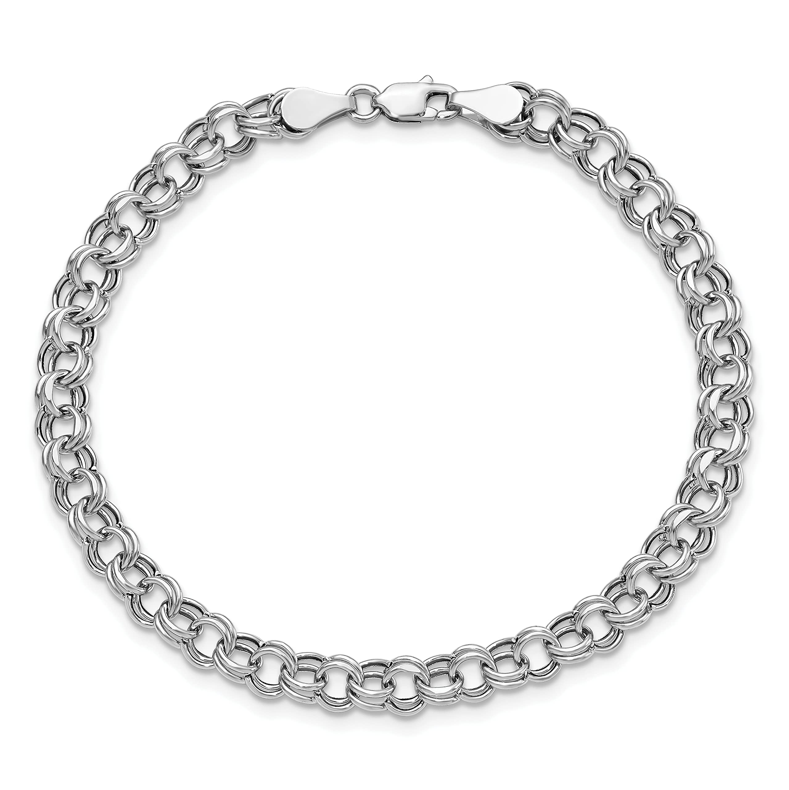 14K Solid White Gold 5mm Double Link Chain Charm Bracelet for Women - Elegant & Dainty Jewelry for Everyday Wear, Gifts, and Special Occasions