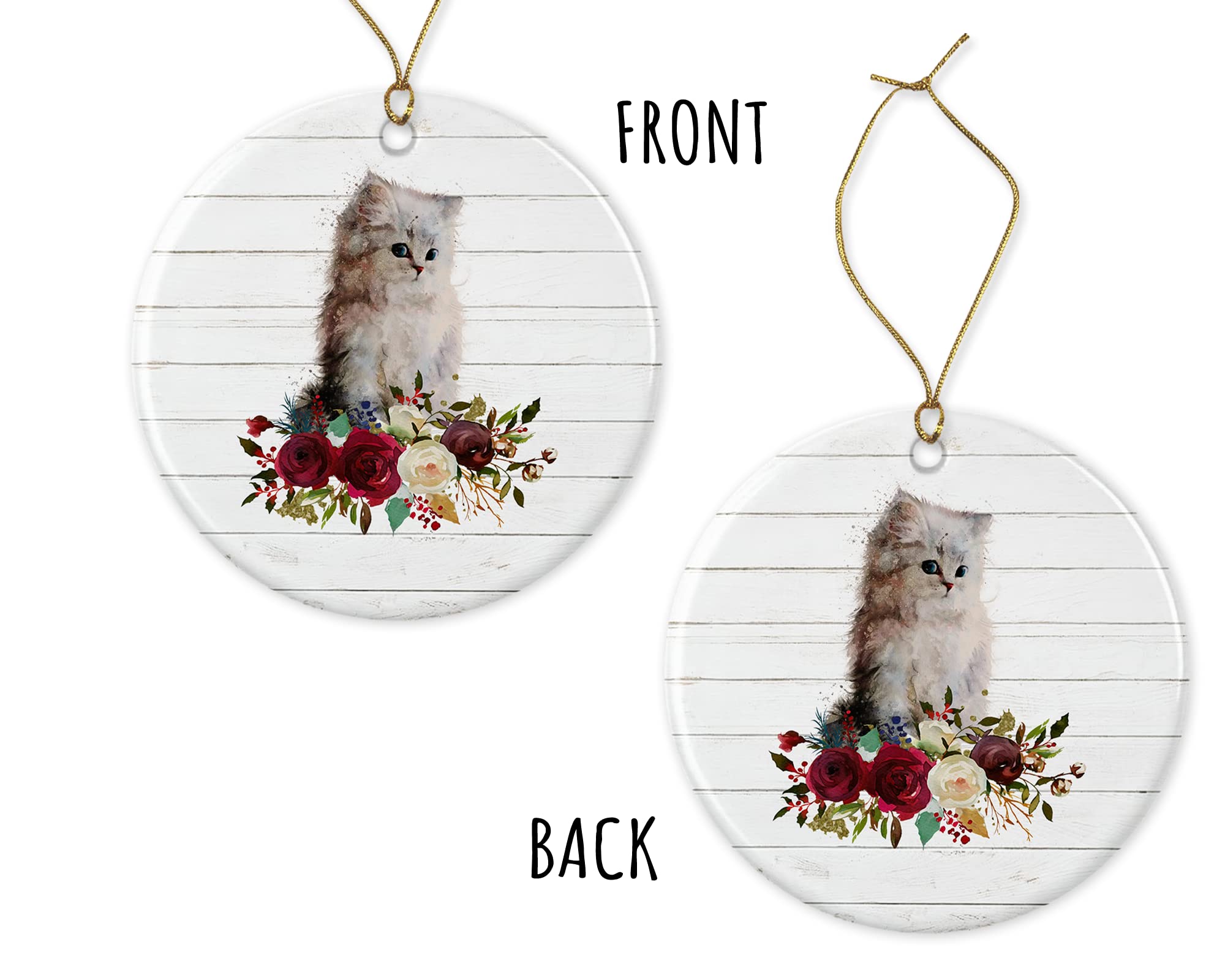 White Kitten Cat Ornament - Ceramic Christmas Pet Gift for Cat Lovers - Handmade Holiday Decoration with Double-Sided Design - Perfect for Tree Decor, Gift Exchange & Home Decor