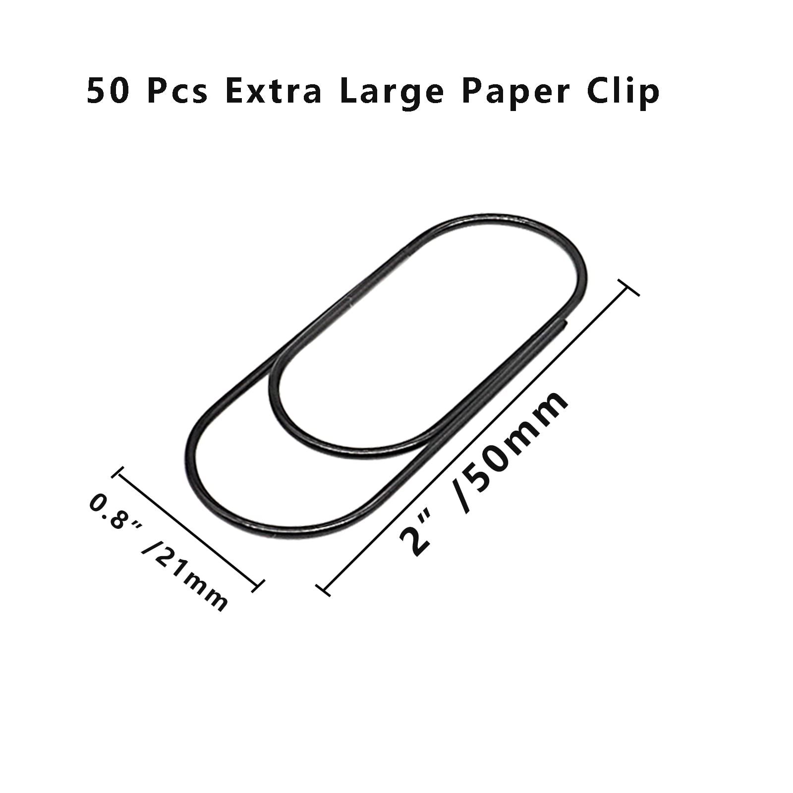 Large Jumbo Paper Clips 2 inch (50mm) - Smooth Black Office Supplies for Planners, Documents & Organizing - 50 Pack Bulk for School, Office & Home Use
