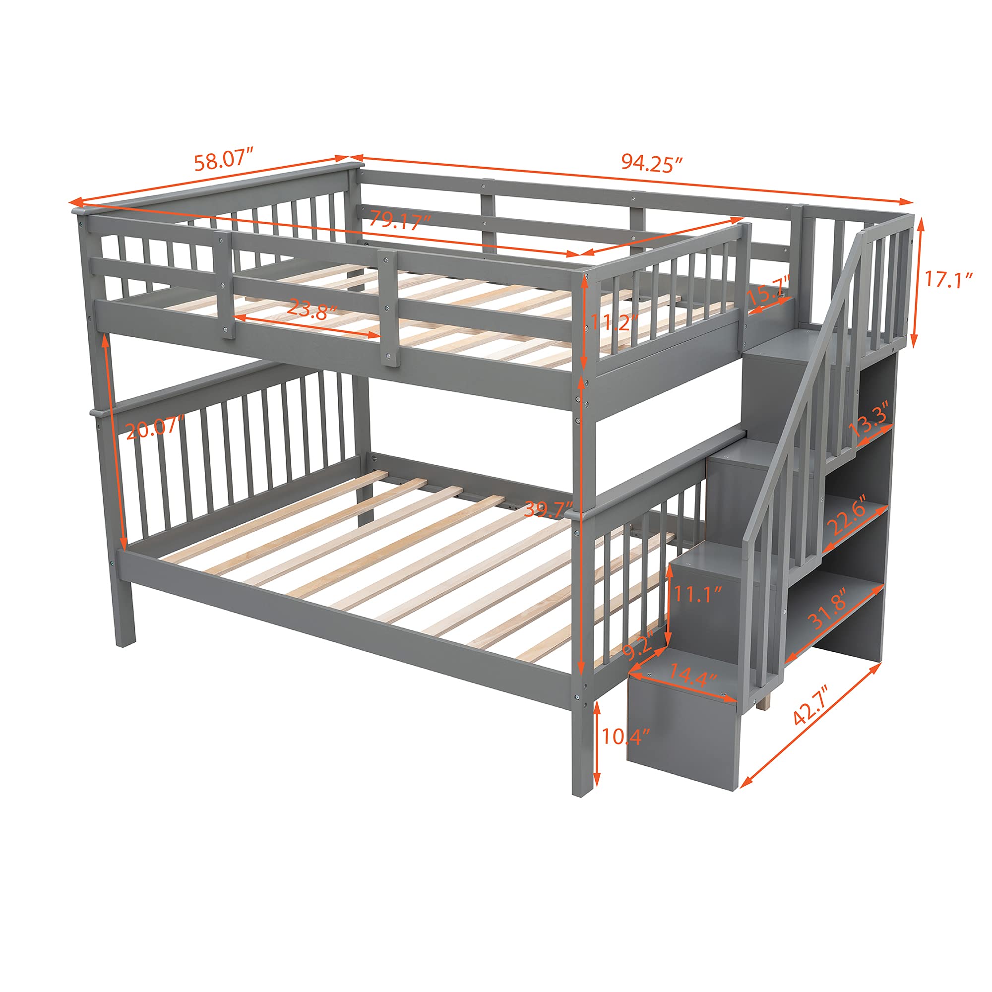Harper & Bright Designs Full Over Full Wood Bunk Beds with Stairway & Storage, Convertible Bunk Bed Frame for Adults, Kids, Teens - Grey | Space-Saving Solution for Bedrooms, Guest Rooms & Vacation Homes