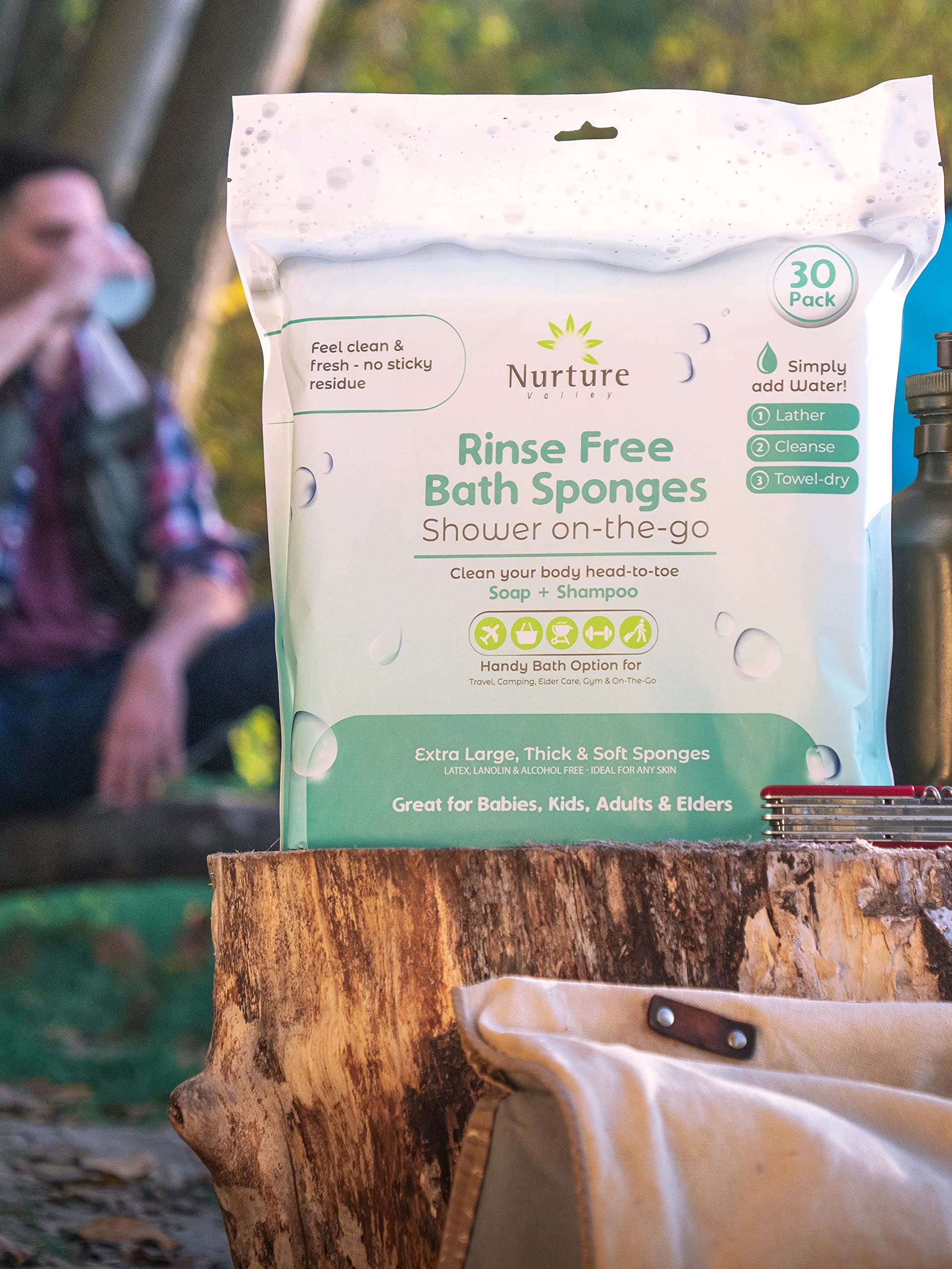 **Nurture Valley Large Disposable Sponge Bath Wipes for Adults & Seniors - No Rinse Wash Cloths for Bedridden, Post-Surgery, Elderly & Disabled Care - Ideal for Home, Travel & Camping Essentials**    *(Optimized for Google SEO, translated to English, and includes usage scenarios.)*