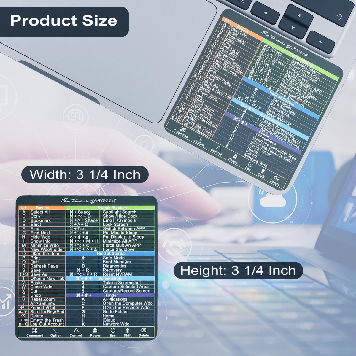 YINOVEEN 2-Pack Mac OS Keyboard Shortcut Stickers - Compatible with MacBook Pro 13/14/15/16