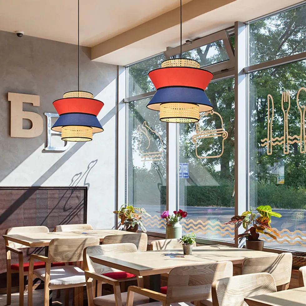 Stylish Multi-Layer Rattan & PVC Pendant Light - Colorful Boho Ceiling Fixture for Living Room, Bedroom, or Dining Area Decoration