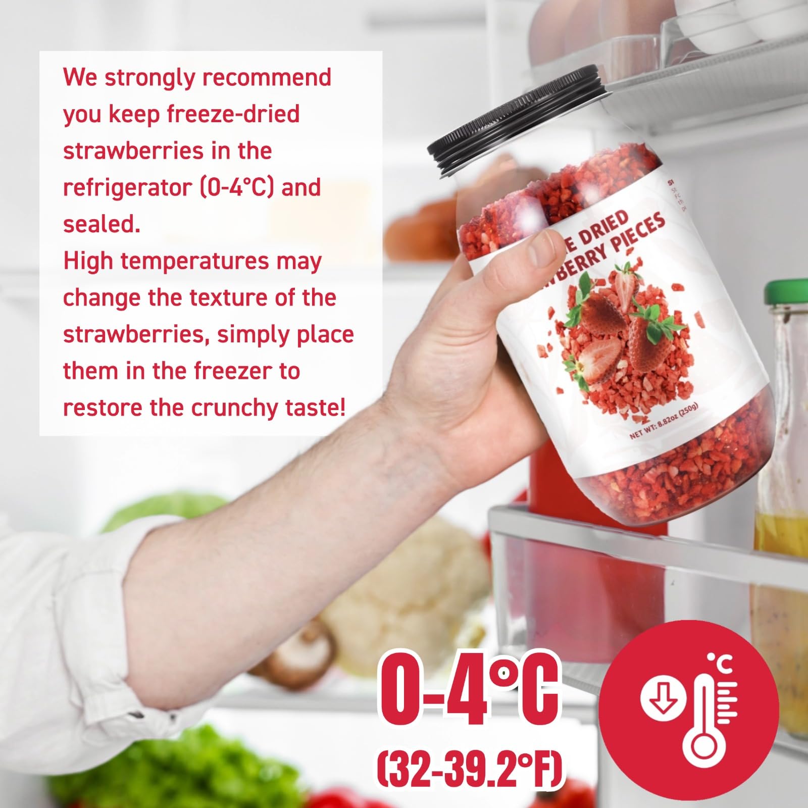 Premium Freeze Dried Strawberries - 8.82oz (250g) 100% Natural, Gluten-Free, Allergen-Free, Non-GMO Dried Strawberry Pieces for Snacks, Baking, Smoothies, Yogurt Topping & Camping Food - Sweet & Crunchy Strawberry Flakes