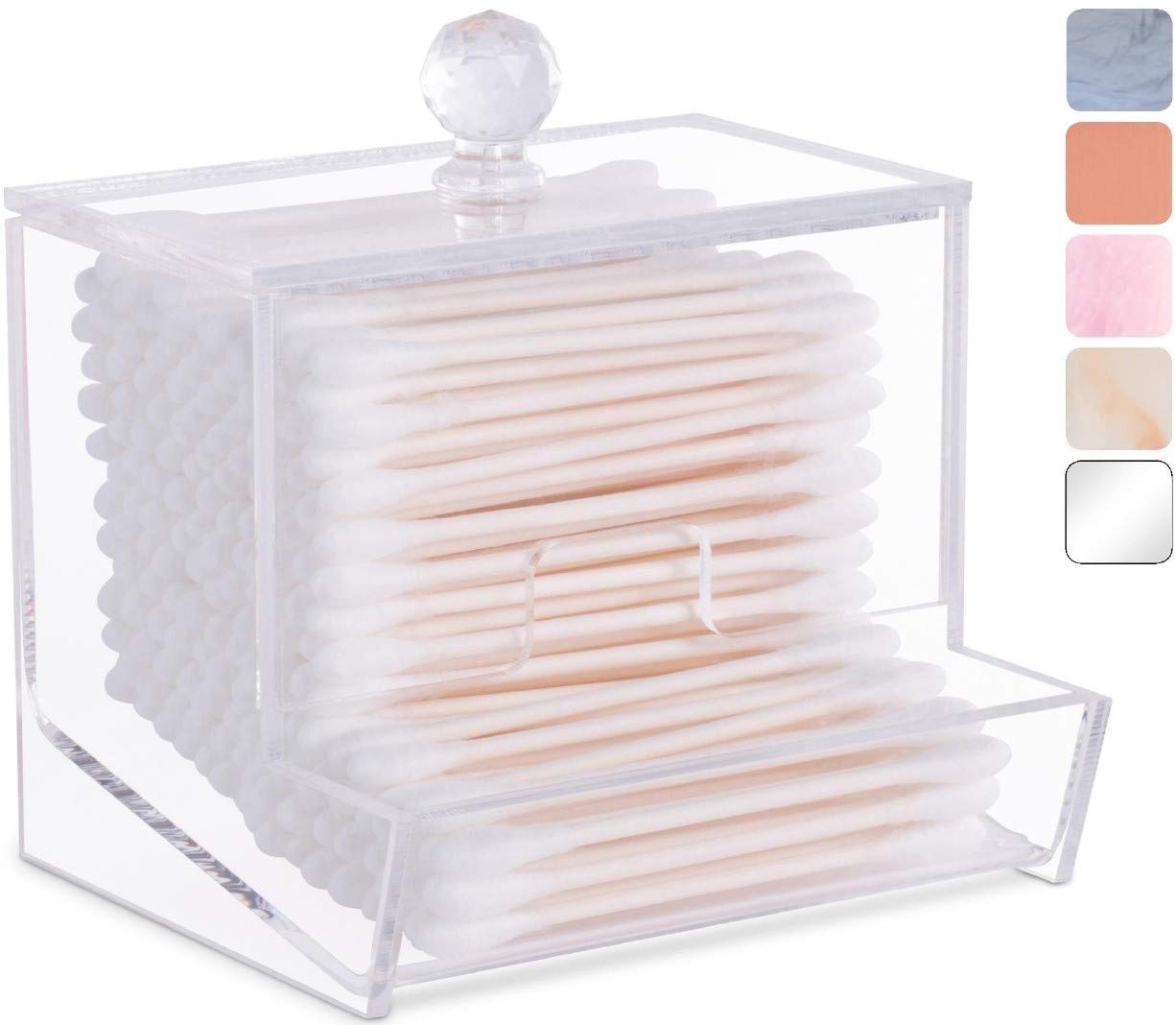 Clear Acrylic Q-Tip Holder & Dispenser for Cotton Swabs - Modern Bathroom Organizer, Countertop Storage & Vanity Decor - Perfect for Makeup Removal, First Aid & Daily Hygiene