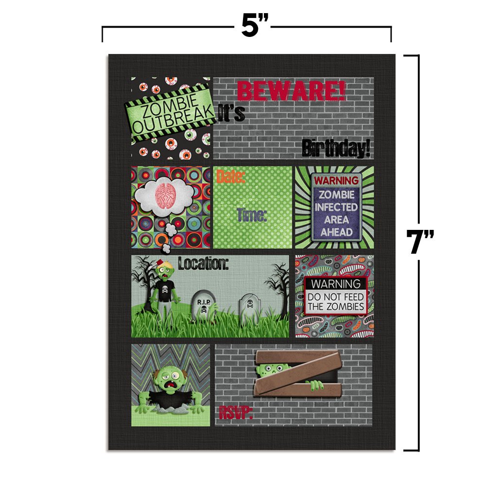 Zombie Outbreak Halloween Birthday Party Invitations - 20 Pack 5x7 Fill-in Cards with Envelopes | Spooky Horror Theme for Halloween Parties, Costume Events & Scary Celebrations | Perfect for Adults & Teens