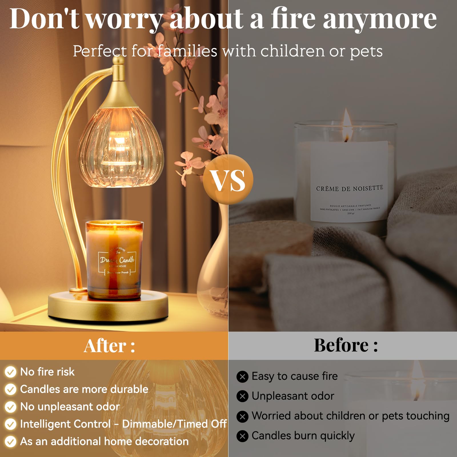 Electric Candle Warmer Lamp with Timer & Dimmer - Scented Jar Candle Melter for Home Decor, Housewarming Gifts - Amber Glass Aromatherapy Light for Bedroom, Living Room & Office Relaxation