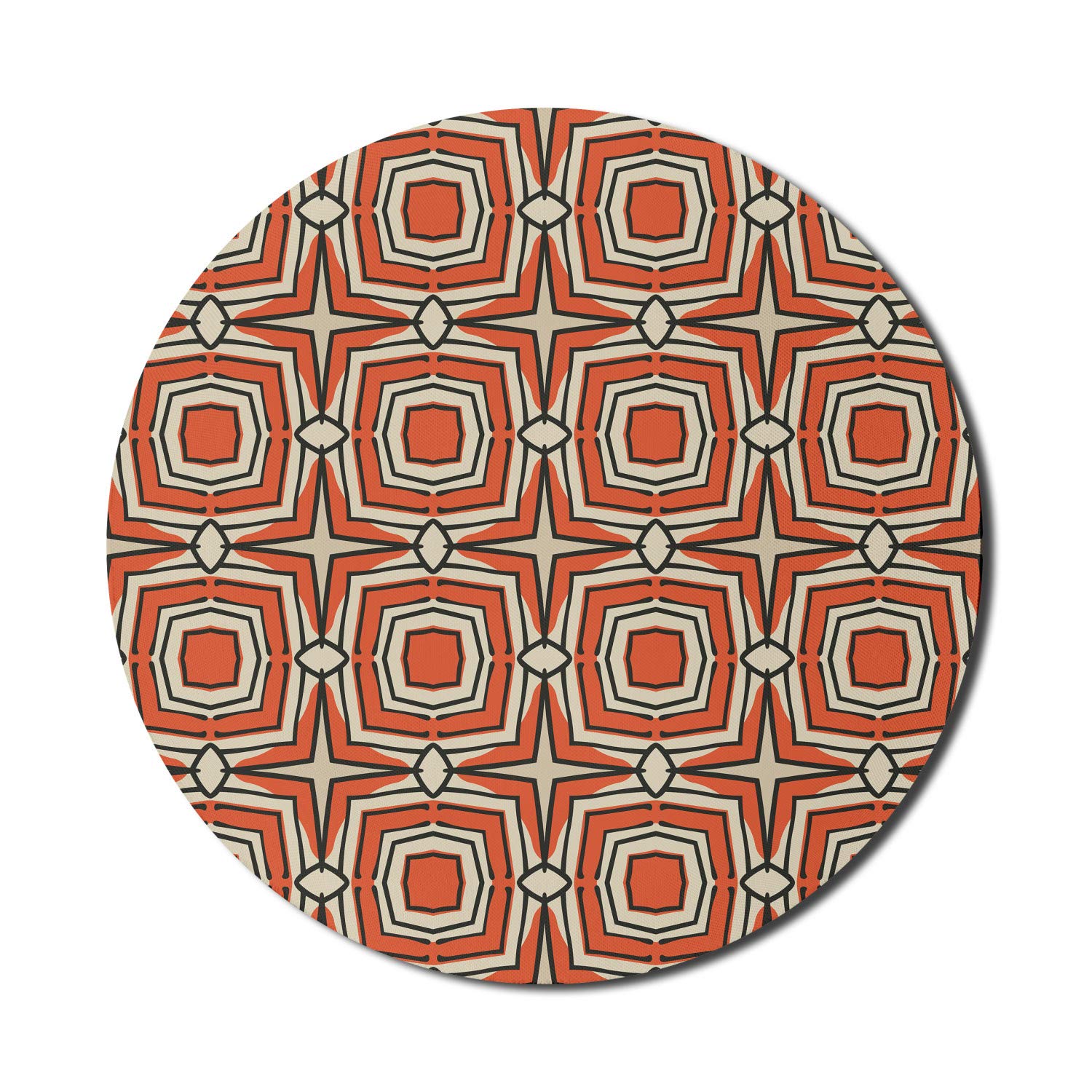 Ambesonne Geometric Gaming Mouse Pad - Non-Slip Thick Rubber Base with Bullseye Pattern, Abstract Warm Colored Squares & Rhombuses Design - 8 Inch Round Mousepad in Burnt Sienna Beige - Perfect for Office, Home & Gaming PC Setup