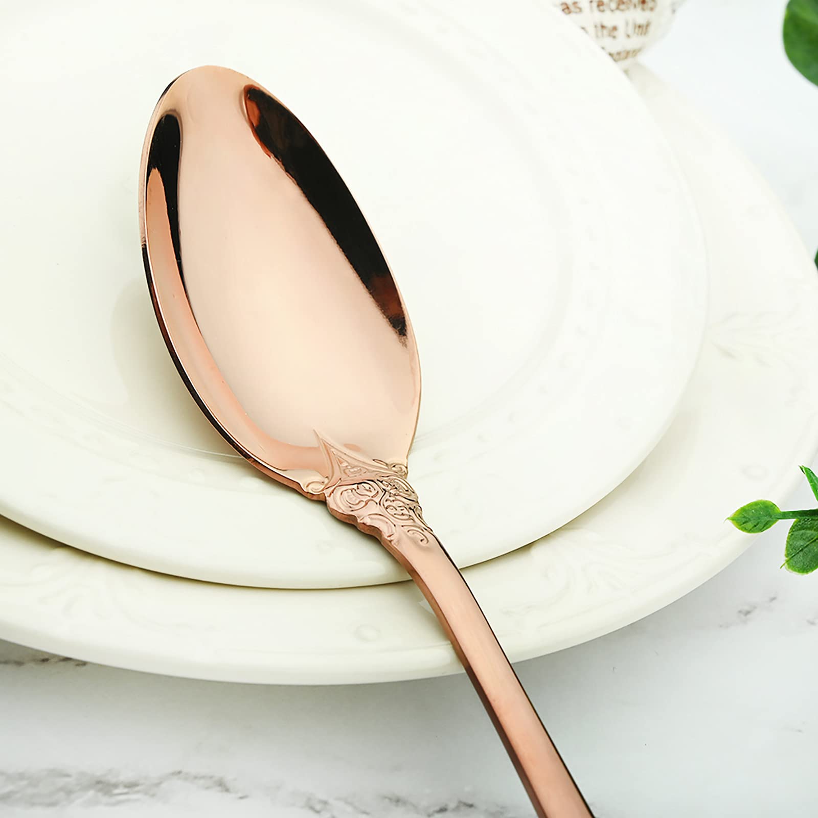 Luxury 4-Piece Rose Gold Palace Mirror Silverware Set - 18/10 Stainless Steel Copper Flatware with Knife, Fork, Spoon & Teaspoon - Elegant Retro Kitchen Utensils - Dishwasher Safe - Perfect for Fine Dining, Wedding Gifts & Home Decor