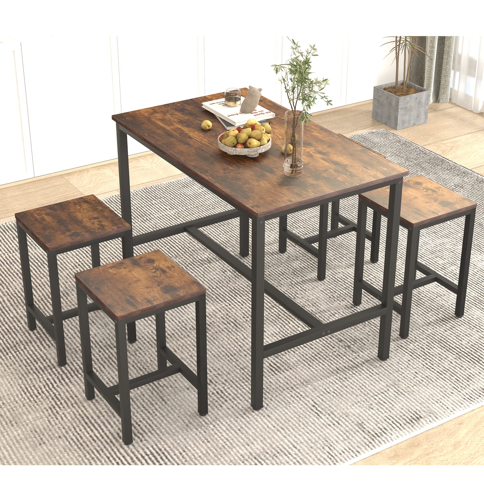 **Rxicdeo 4-Piece Industrial Wooden Dining Table and Chairs Set - Kitchen Breakfast Bar Table with Stools for Dining Room, Home & Restaurant Use**    *Optimized for Google SEO with translated English title and added usage scenarios.*