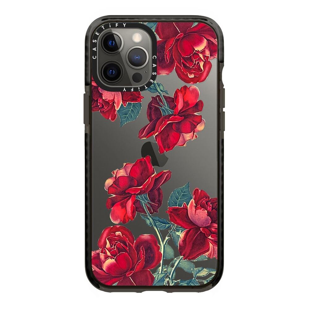 CASETiFY Impact Case for iPhone 12 Pro Max - Red Roses Transparent Clear Black Phone Cover | Shockproof Protective Case for Everyday Use, Travel & Outdoor Activities