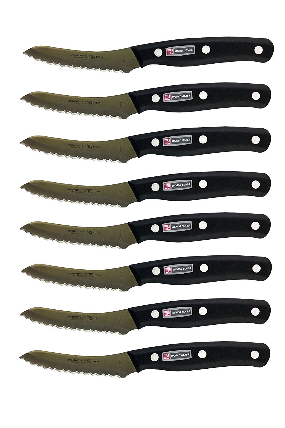 Premium Miracle Blade World Class Professional Series Steak Knives - 8-Piece Set with Serrated Edge for Perfect Cuts | Ideal for Steak Dinners, BBQ Parties & Fine Dining Experience