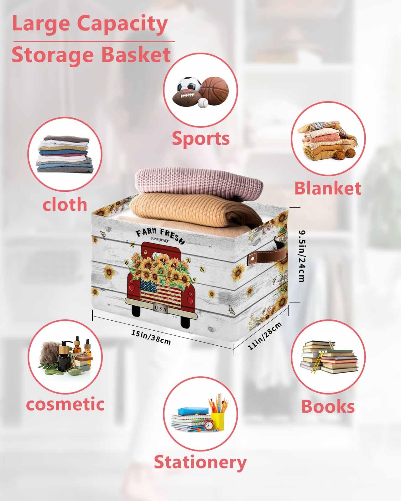 Large Collapsible Storage Bins with Handles - Wooden Texture Storage Baskets Cube Organizer for Shelves & Closet (2PCS) - Perfect for Home Organization, Bedroom, Living Room & Office Storage