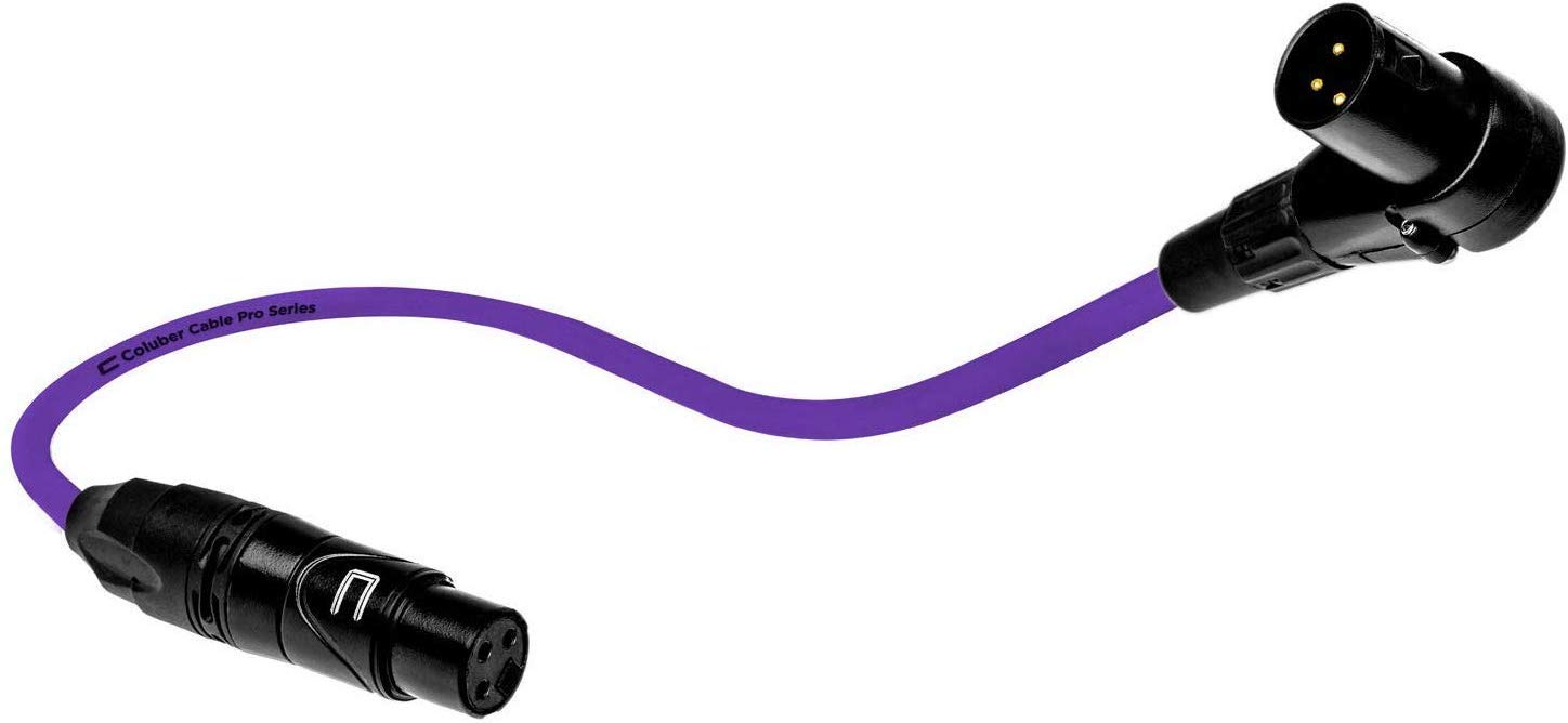 Premium Balanced XLR Cable Right Angle Male to Straight Female - 1ft Purple - Professional 3-Pin Microphone Connector for Powered Speakers, Audio Interfaces & Mixers - Perfect for Live Performances, Studio Recording & DJ Setups