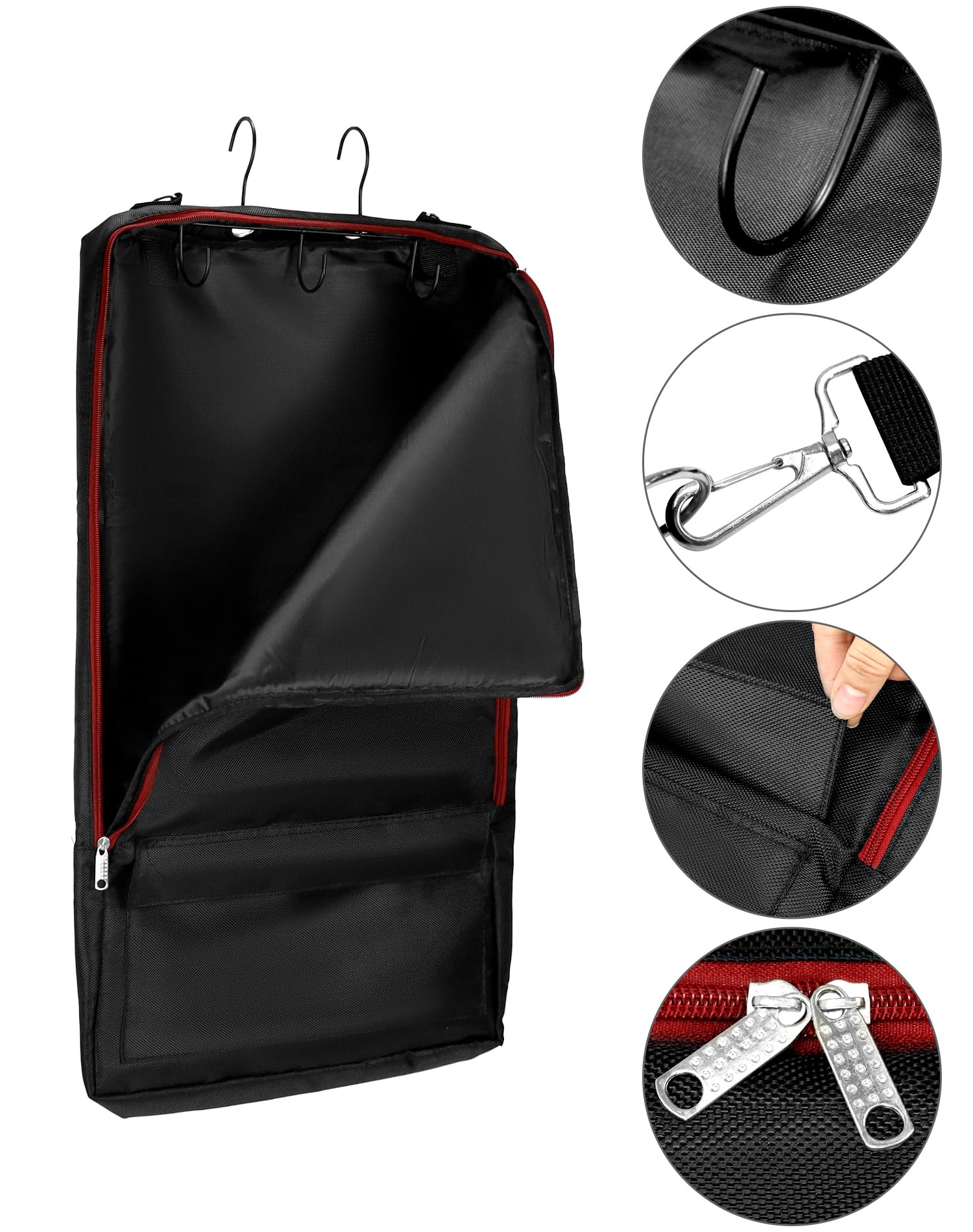 QWORK Horse Bridle Bag with Hooks - Durable Tack Carry Bag for Equestrian Gear Storage - Includes 3-Prong Tack Rack Organizer - Perfect for Stable, Barn & Horse Show Travel (Black)