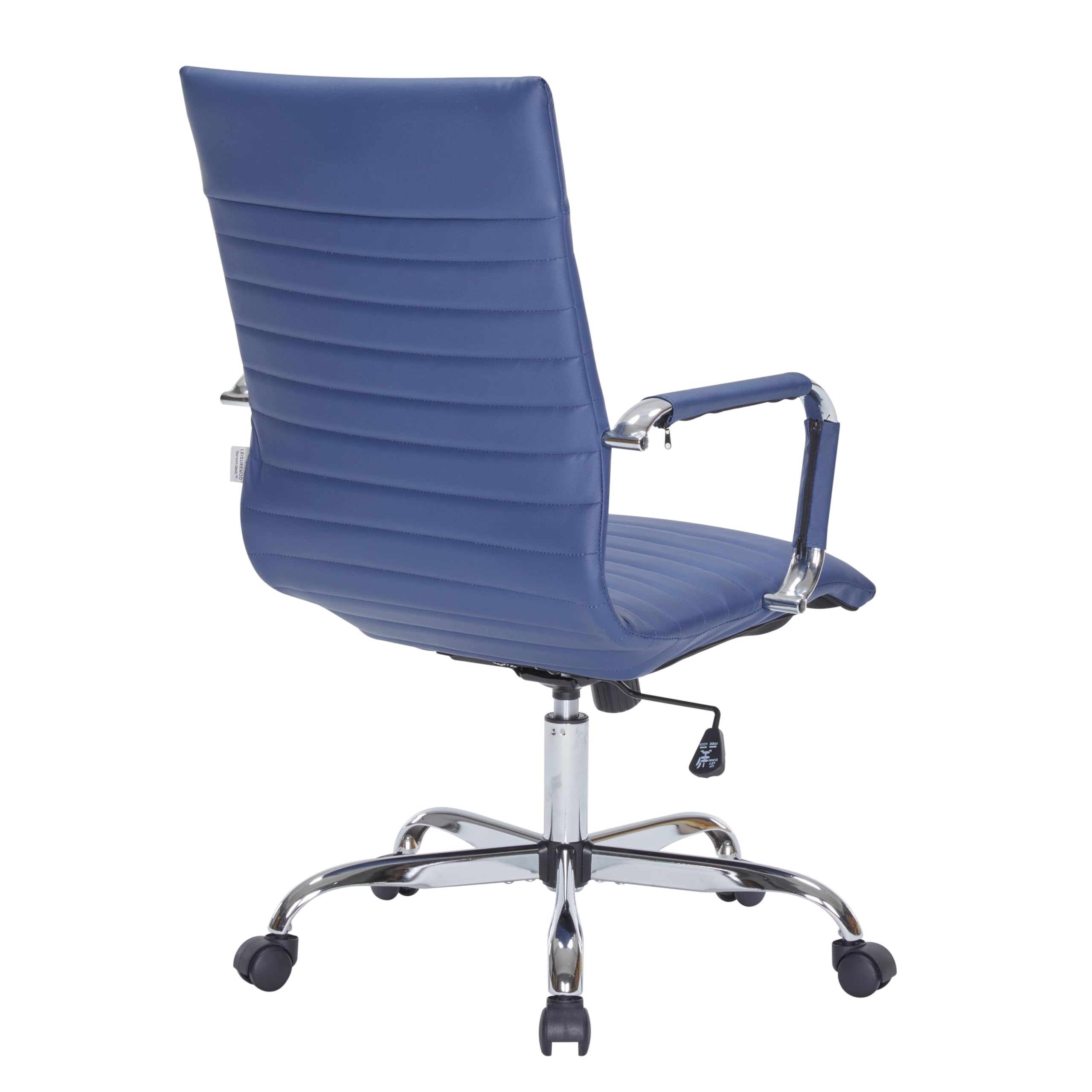 LeisureMod Harris Modern Adjustable Office Swivel Chair - Ergonomic High Back Leather Task Chair with Lumbar Support (Navy Blue) - Perfect for Home Office, Gaming & Workspace Comfort
