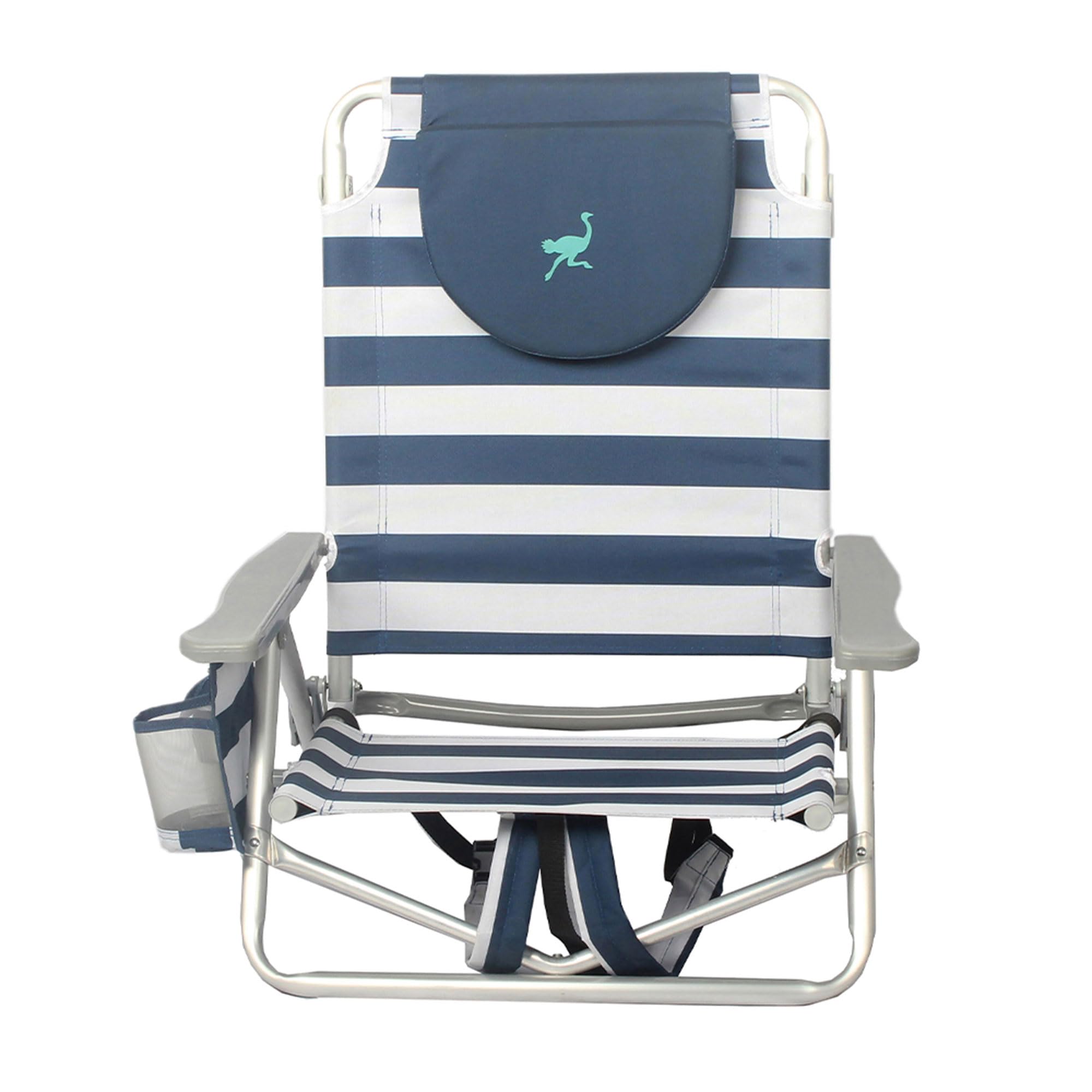 Ostrich On-Your-Back Sand Chair - Portable Beach Recliner with Backpack Straps - Lightweight Outdoor Lounge Chair for Pool, Camping, Backyard & Picnics - Blue Stripe Design - Perfect for Beach Vacations, Tailgating & Outdoor Relaxation