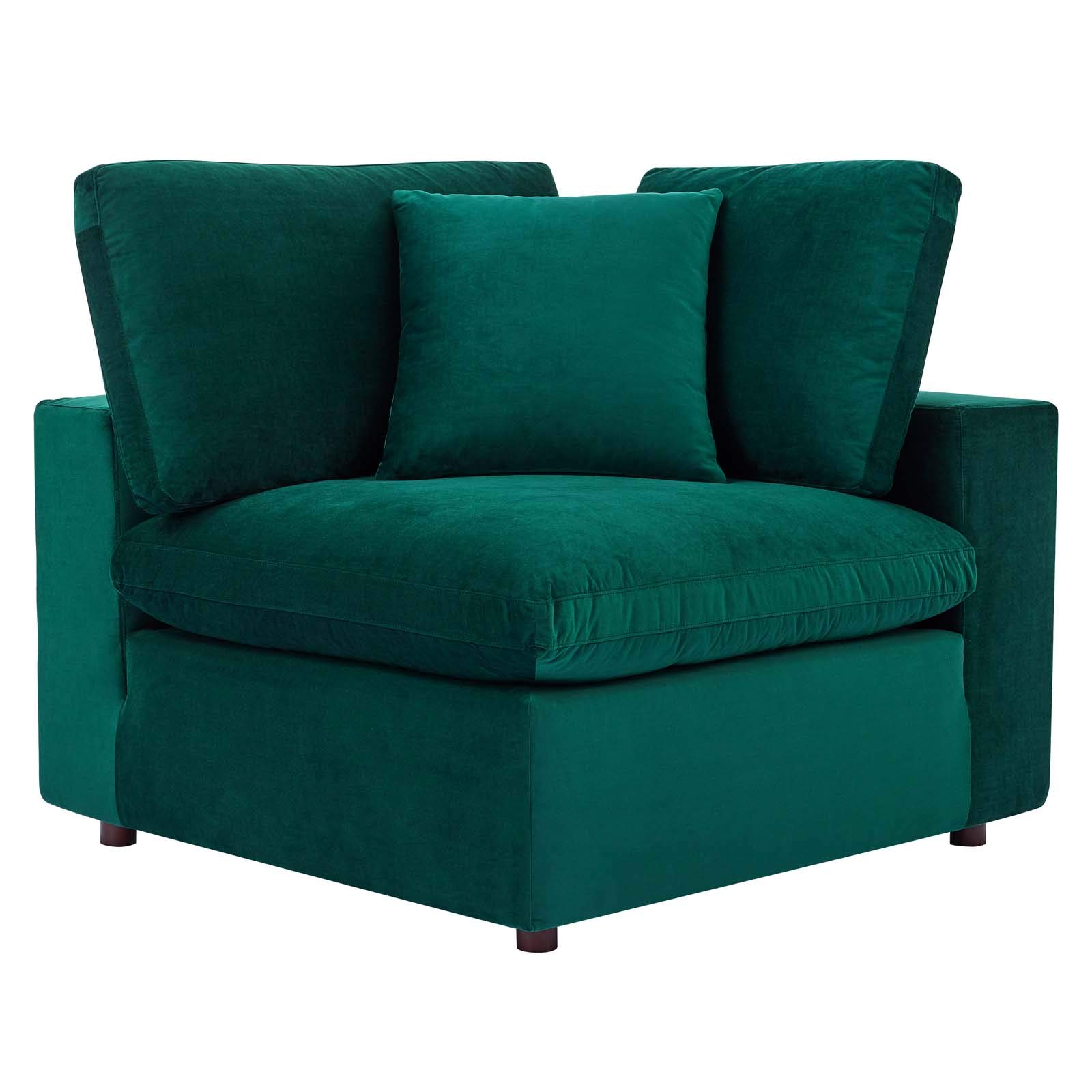 Modway Commix Down-Filled Overstuffed Performance Velvet Sectional Sofa Corner Chair - Luxurious Comfort for Living Room, Lounge & Home Theater