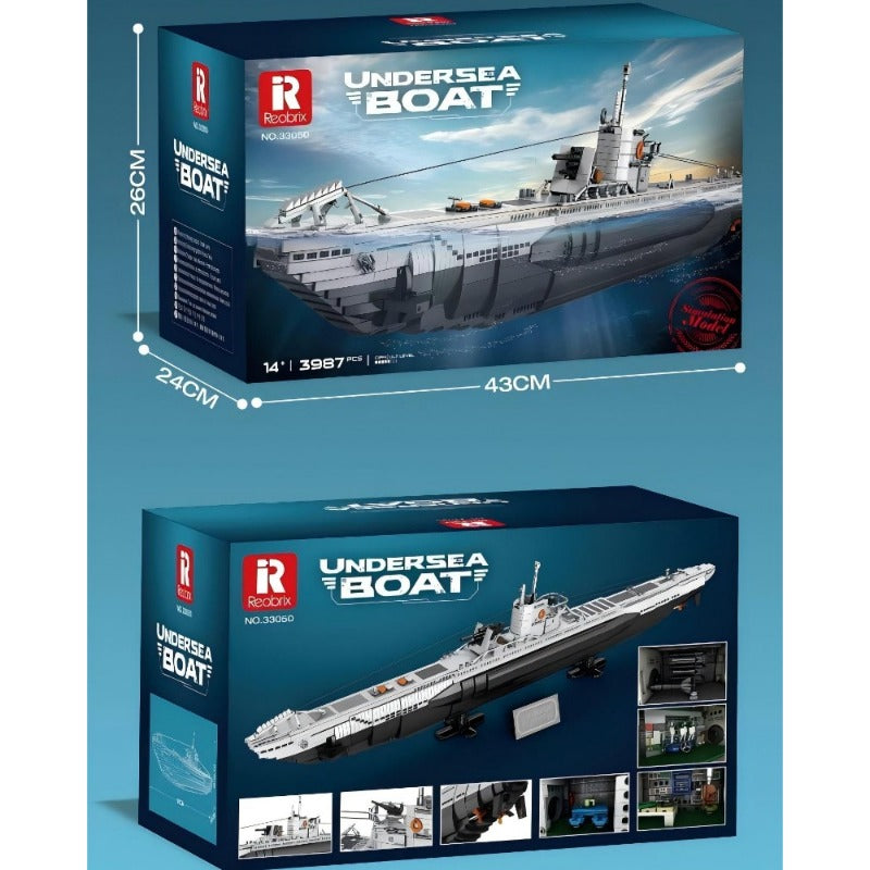 Reobrix 33050 U-Boat Model Building Kit - 3987PCS Military Submarine Ship Brick Set for Adults & Teens - Perfect for Collectors, Display, and DIY Projects