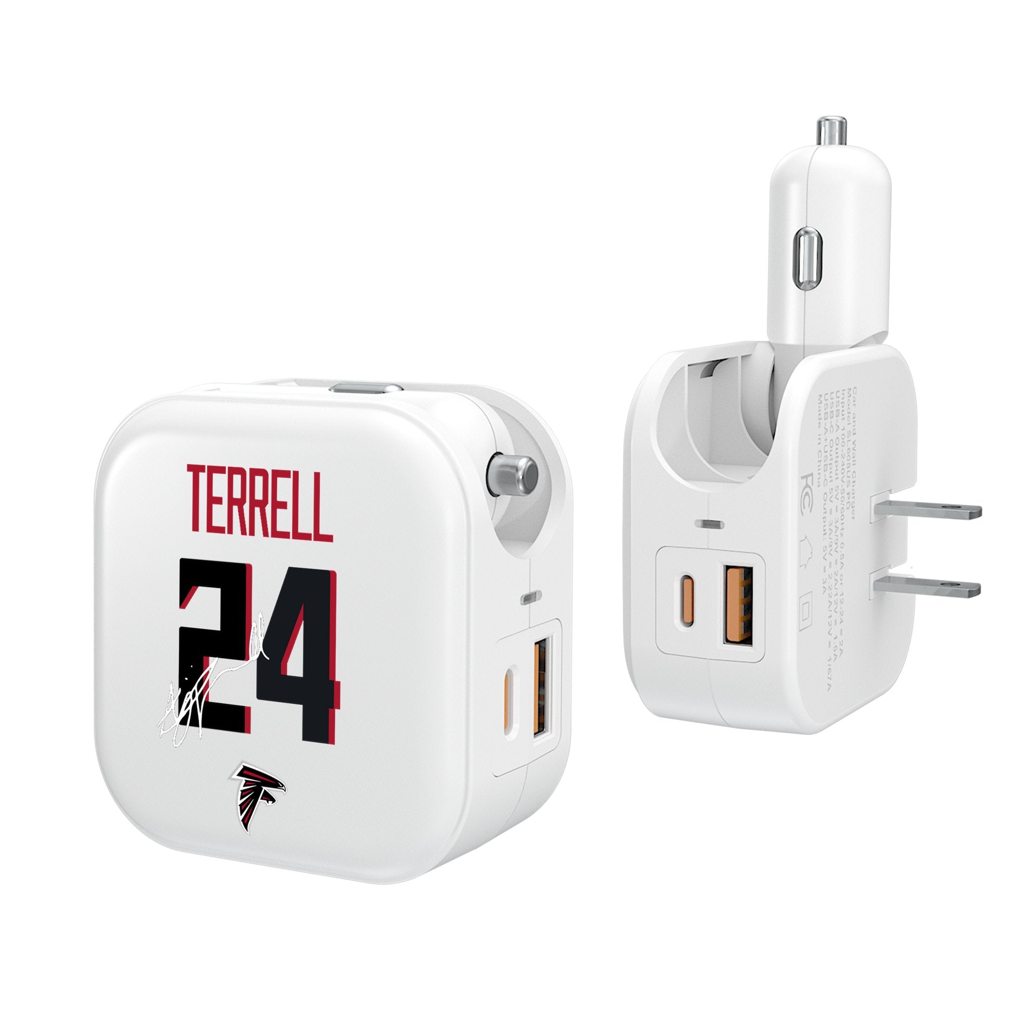 A.J. Terrell Atlanta Falcons 24 Ready 2-in-1 USB Charger - Fast Charging for Phone & Tablet - Perfect for Home, Office & Travel