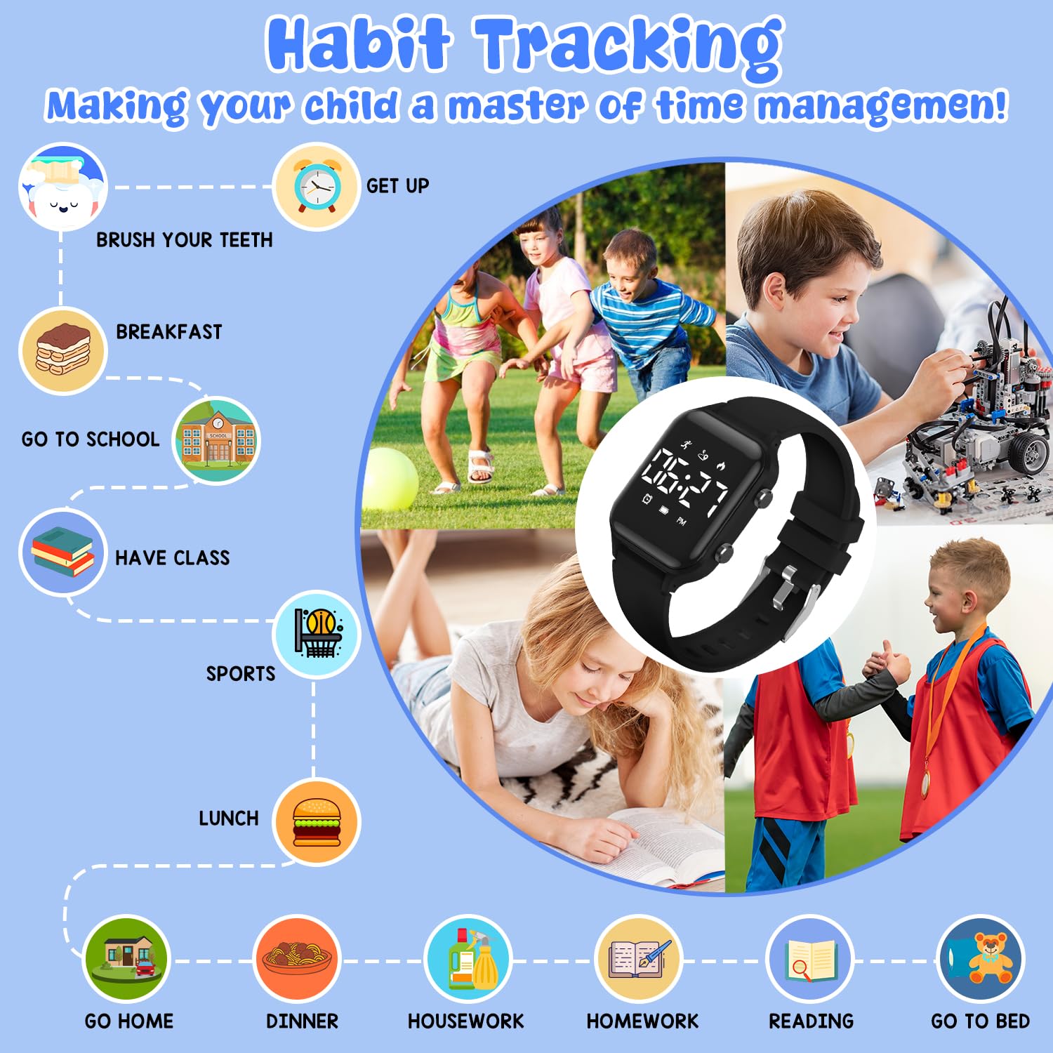 Kids Digital Sports Watch with Fitness Tracker - Waterproof Smart Watch for Boys & Girls Ages 5-14 - Pedometer, Alarm, Stopwatch - No App Needed - Perfect Gift for Students & Teens - Ideal for School, Sports & Outdoor Activities