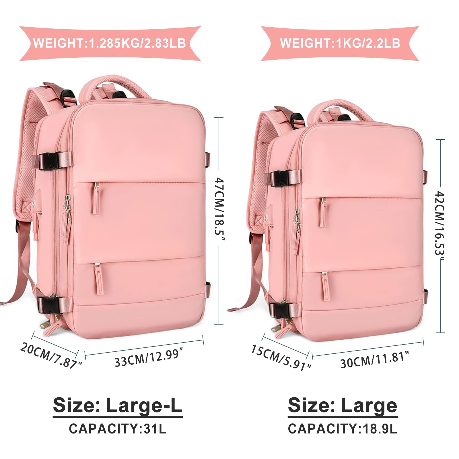 Coowoz Large Travel Backpack for Women & Men - Waterproof Carry On Backpack, Hiking Backpack for Outdoor Sports, Casual Daypack - Perfect for Air Travel, Camping, Hiking and Daily Commute