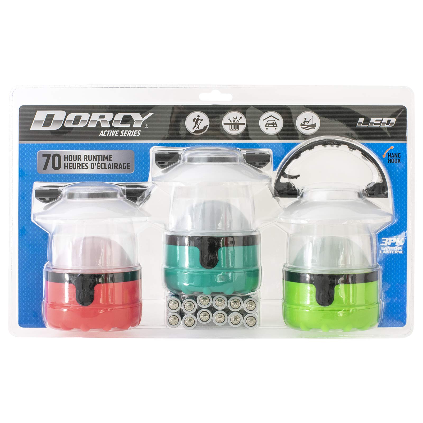 Dorcy 41-3019 4 LED Mini Lantern with Hanging Hooks - Battery Included, 3-Pack (Green) - Perfect for Camping, Emergencies & Outdoor Adventures