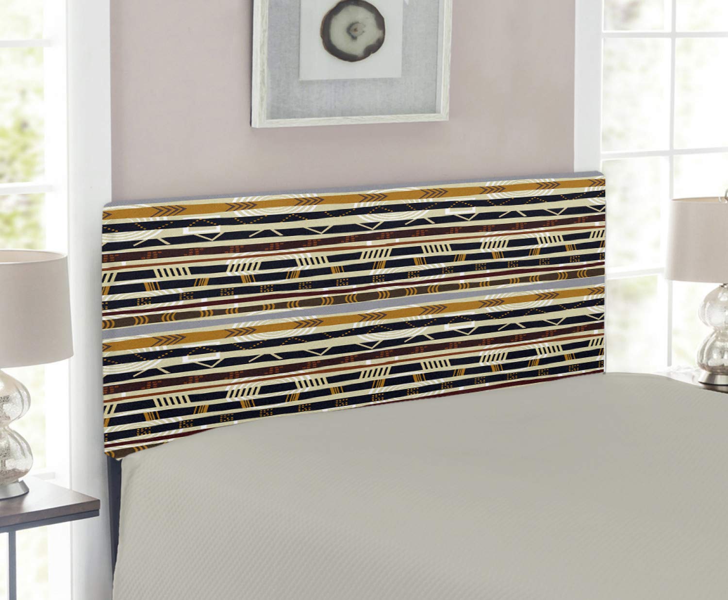 Ambesonne Abstract Upholstered Headboard - Ethnic Geometric Striped Pattern in Bold Earth Tones - Memory Foam Twin Size Bed Headboard for Modern Bedroom Decor | Perfect for Guest Rooms, Dormitories & Contemporary Home Interiors