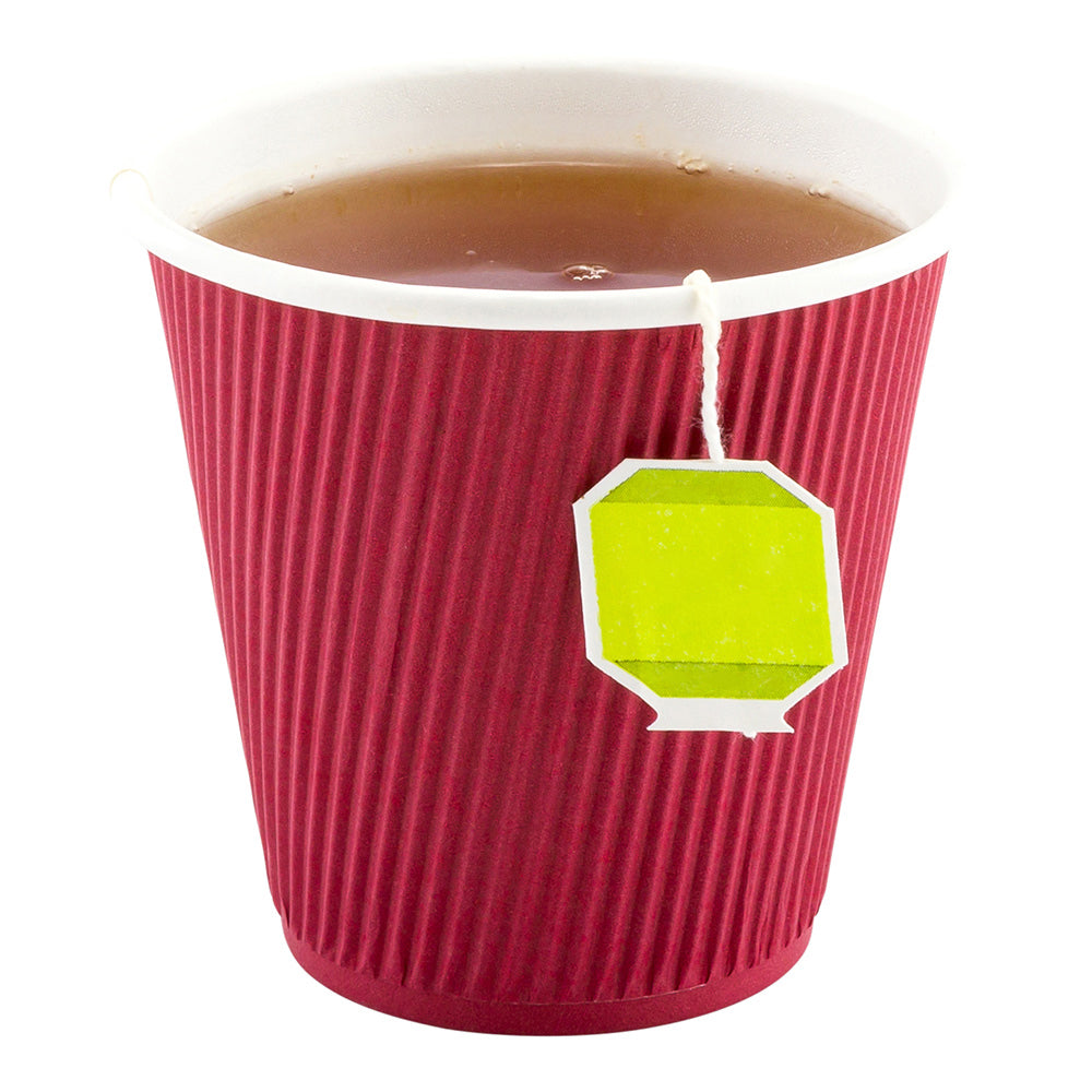 8 oz Crimson Disposable Paper Coffee Cups with Ripple Wall Design - 3.5