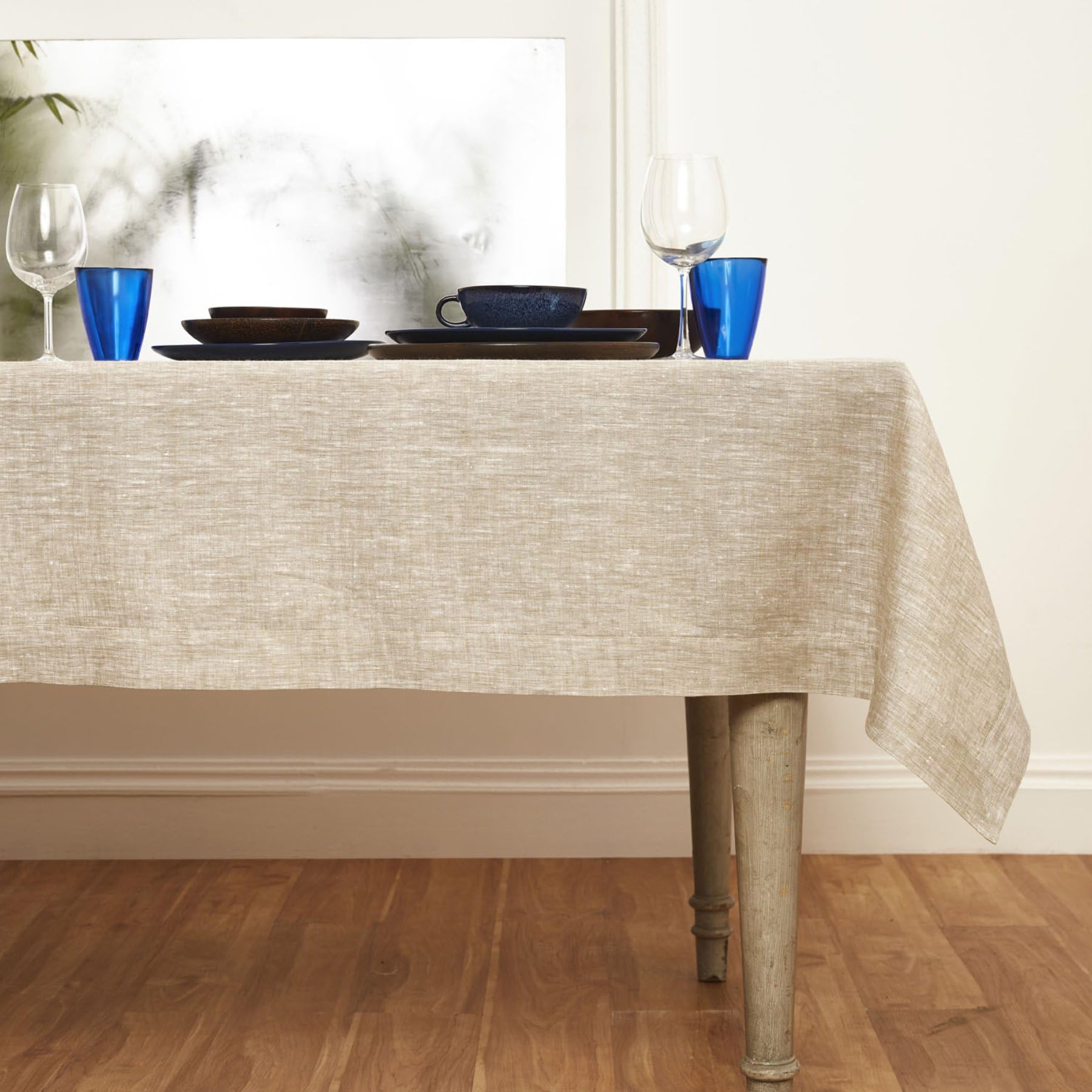 Premium 100% Pure Linen Tablecloth 60x120 Inches - Champagne Beige Rectangle Table Cover for Dining Room Decor - Machine Washable Linen Fabric for Spring, Easter, Mother's Day & Wedding Party Decorations