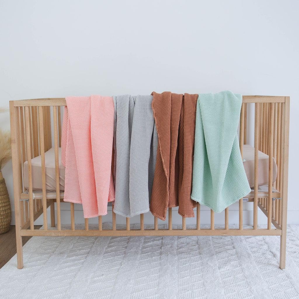 Soft & Breathable Waffle Knit Baby Blanket - 43x43 Inch Gender Neutral Cotton Swaddle, Stroller & Toddler Blanket - Perfect for Nursery, Travel & Outdoor Adventures (Cinnamon)