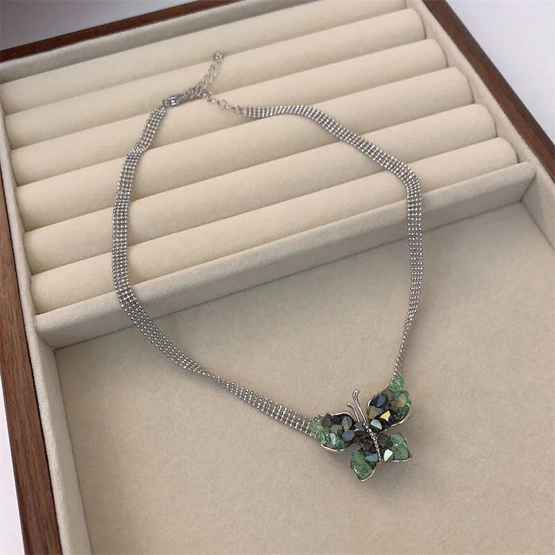 Elegant Crystal Butterfly Charm Tennis Choker Necklace for Women | Trendy Layered Necklace for Party, Date Night & Special Occasions | HN2714