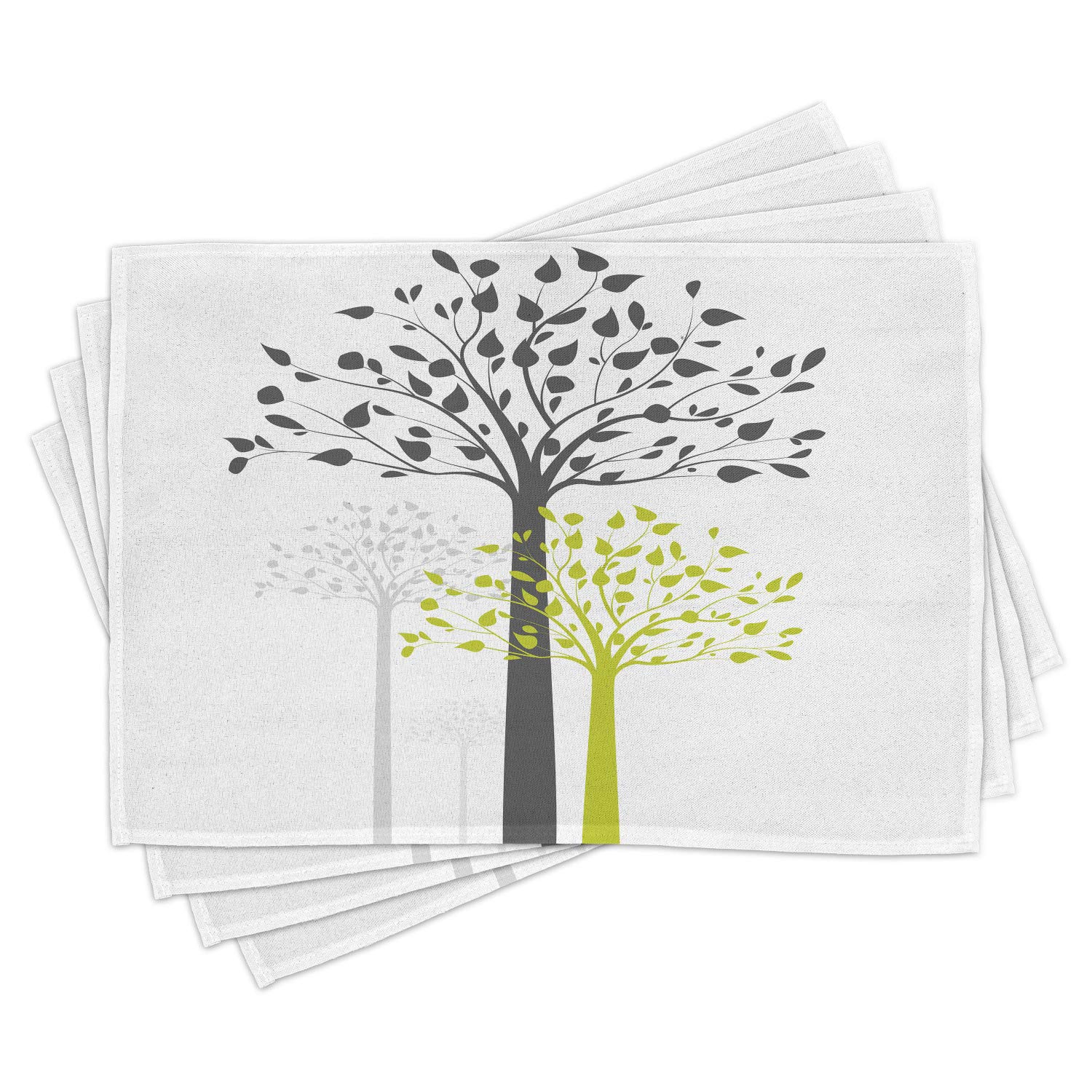 Ambesonne Tree Place Mats Set of 4 - Nature Inspired Leaf Pattern Washable Fabric Placemats for Dining Table, Kitchen Decor in Pale Green & White | Perfect for Eco-Friendly Home, Spring Gatherings & Earth Day Celebrations