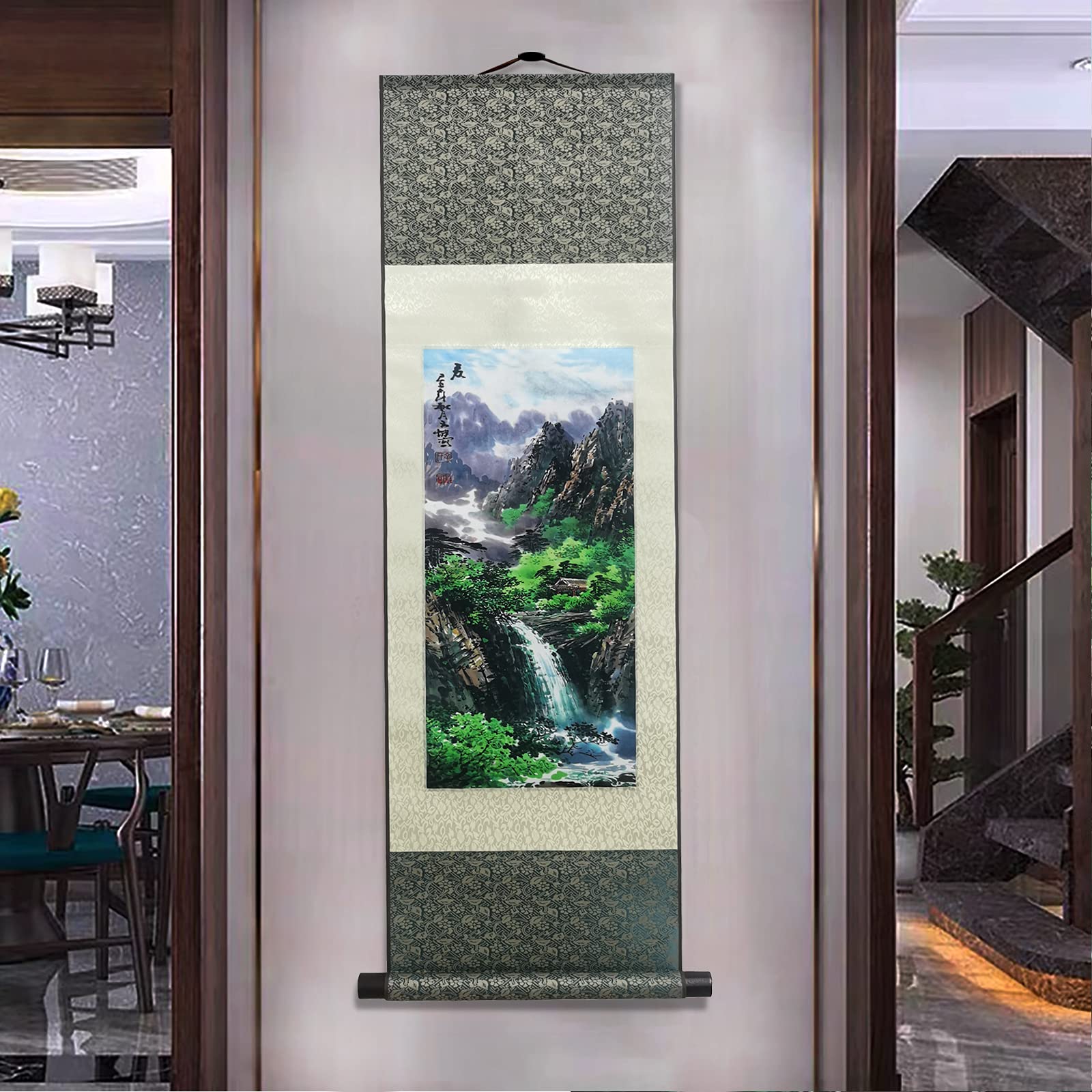ATFArt Chinese Four Seasons Landscape Silk Scroll Painting - Summer Autumn Winter Spring Wall Hanging Decor (36.2x12 Inch) | Perfect for Living Room, Bedroom & Office Asian Theme Decoration