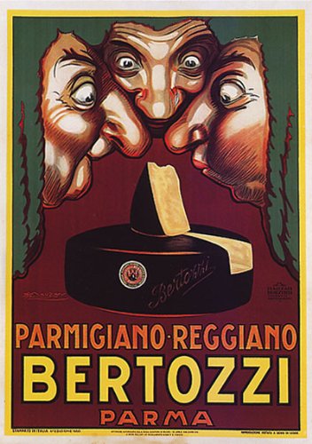 Vintage Parmigiano Reggiano Bertozzi Parma Italy Cheese Poster - 20x30 Inch Canvas Art Print, Rolled for Easy Framing - Perfect for Kitchen Decor, Italian Restaurant Wall Art, Foodie Gifts