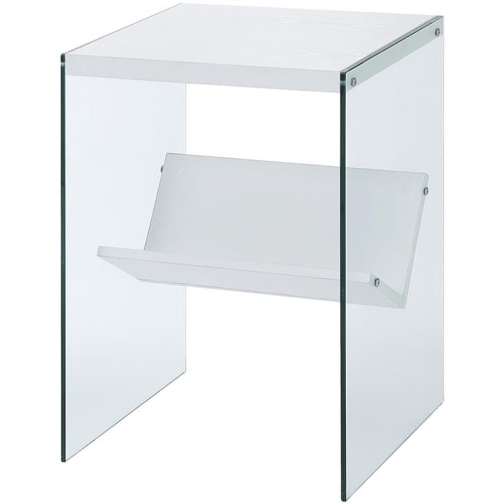White Wood Finish & Clear Glass End Table Set of 2 - Modern Side Table for Living Room, Bedroom, or Office - Perfect for Coffee, Books, and Decor