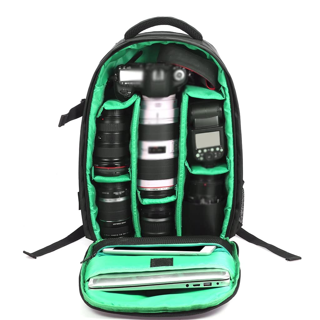 SJYDQ Waterproof DSLR Camera Backpack - Multi-Functional Photography Bag for Digital SLR Cameras & Accessories (Green, One Size) - Perfect for Outdoor Travel, Hiking & Professional Photography