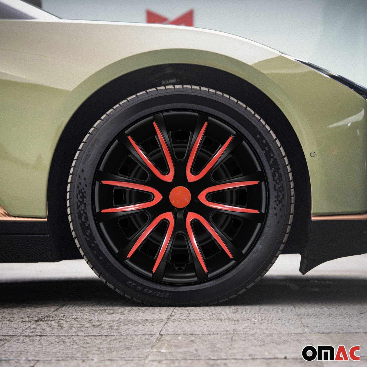 OMAC 16 Inch Black & Red Matte Wheel Covers (Set of 4) - Premium Snap-On Hub Caps for Toyota Sienna - Durable R16 Rim Covers Replacement Accessories - Perfect for Car Upgrades & Off-Road Protection