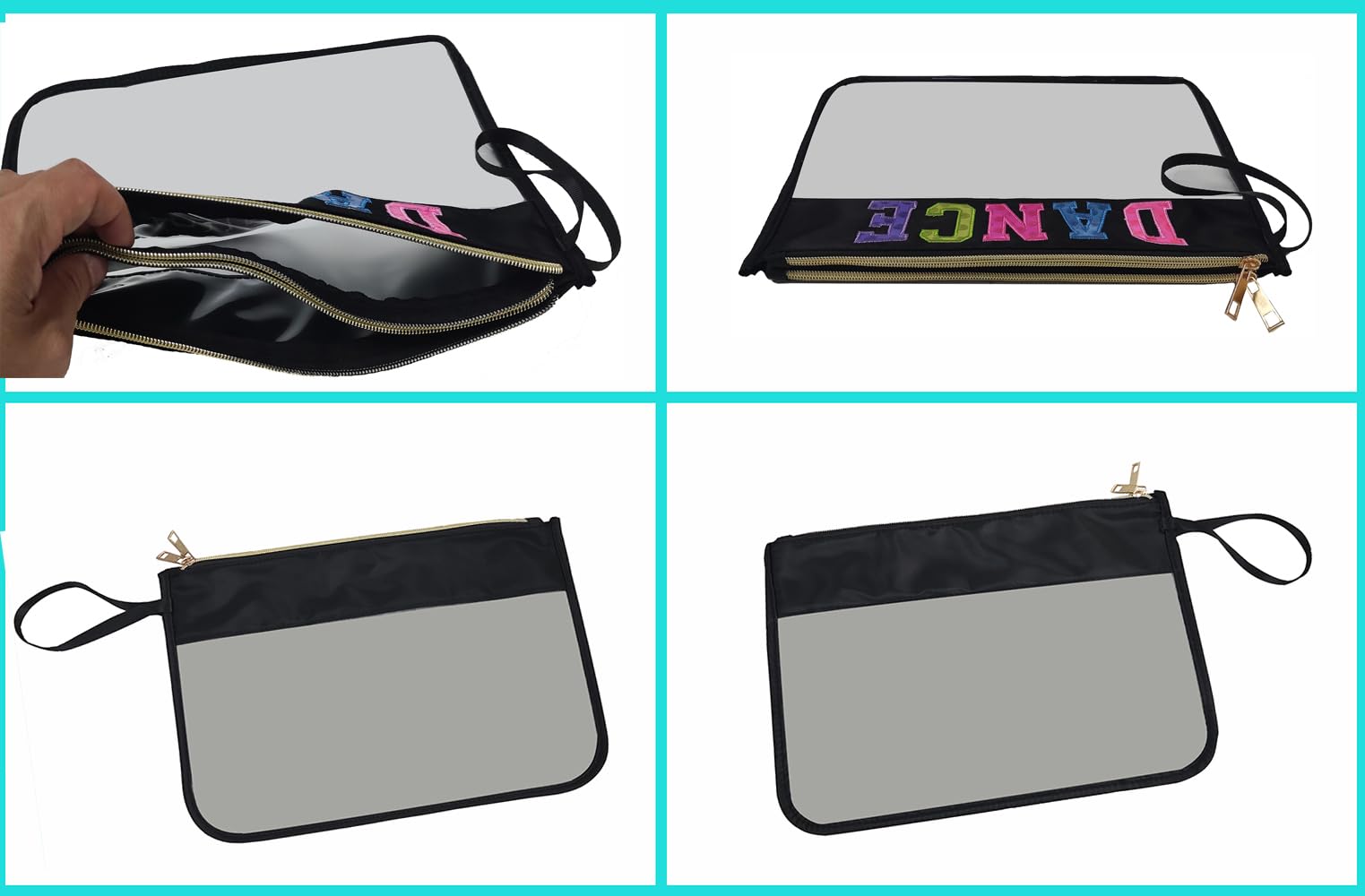Waterproof Clear Makeup Bag with Double Zipper - Letter Patch Cosmetic Organizer for Travel, Toiletry Pouch - Perfect Gift for Teachers, Nurses, Dancers (Black Dance Design) - Ideal for Gym, Work, Vacation & Daily Essentials Storage