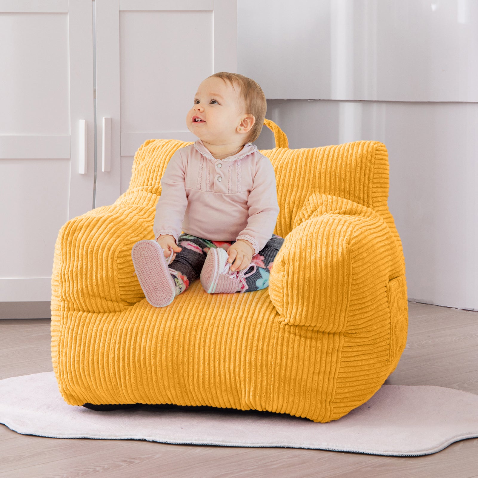 MAXYOYO Kids Bean Bag Chair - Soft Corduroy Bean Bag Couch with Armrests for Children's Room, Playroom & Nursery (Yellow) | Perfect for Reading, Gaming & Relaxing