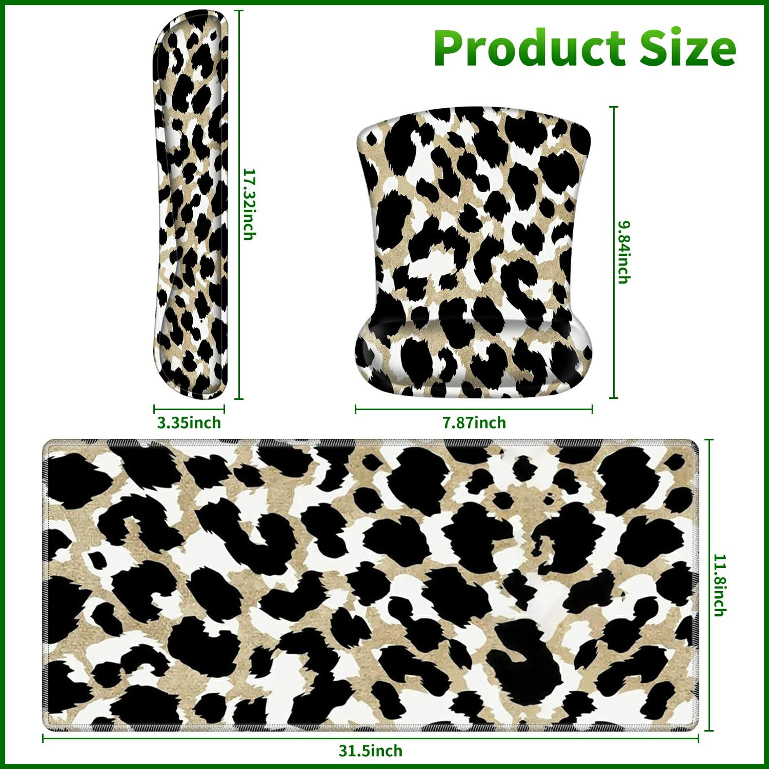 Premium Gaming Mouse Pad Set with Memory Foam Wrist Rest & Non-Slip Desk Mat - 31.5×11.8 Inch Leopard Print Mousepad for Keyboard & Mouse - Perfect for PC Gaming, Office Work & Home Computer Setup