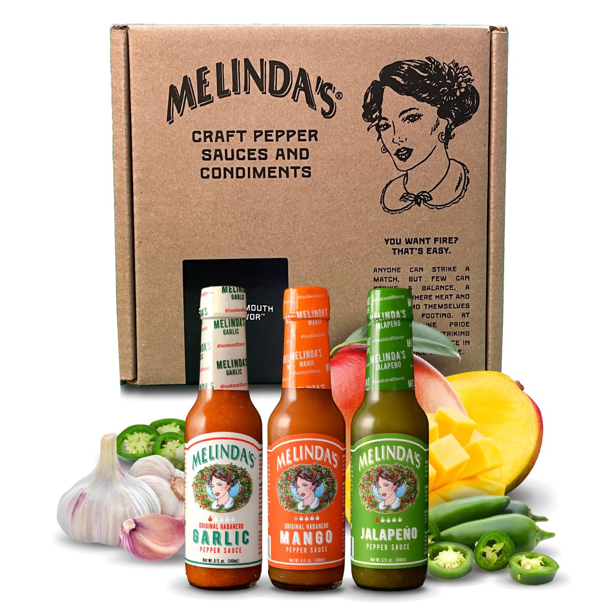Melinda’s Mild & Wild Gourmet Hot Sauce Variety Pack - 3 Bottles (5oz Each) with Jalapeño, Mango & Garlic Habanero Flavors | Mild Heat Premium Hot Sauce Gift Set for Tacos, Wings & BBQ | Perfect for Home Cooking, Gifts & Spicy Food Lovers