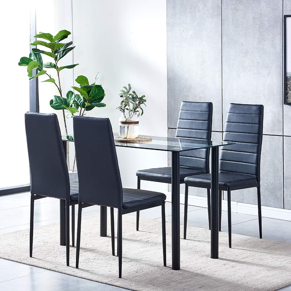 Ansley&HosHo 4-Piece Modern Faux Leather Dining Chairs Set - High Back Kitchen & Living Room Chairs with Black Metal Legs - Perfect for Dining Room, Restaurant, and Home Decor