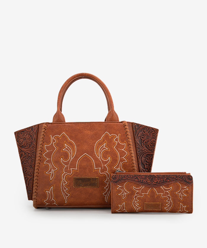Wrangler Embroidered Western Boot Scroll Tote Bag Set - Perfect for Cowgirl Fashion, Rodeo Events & Country Outfits