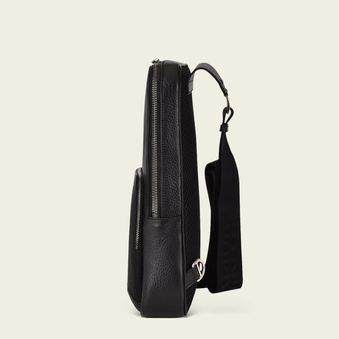 **Stylish Black Stingray Leather Crossbody Messenger Bag for Men - BO462MA by Cuadra Fashion - Perfect for Work, Travel & Everyday Use**